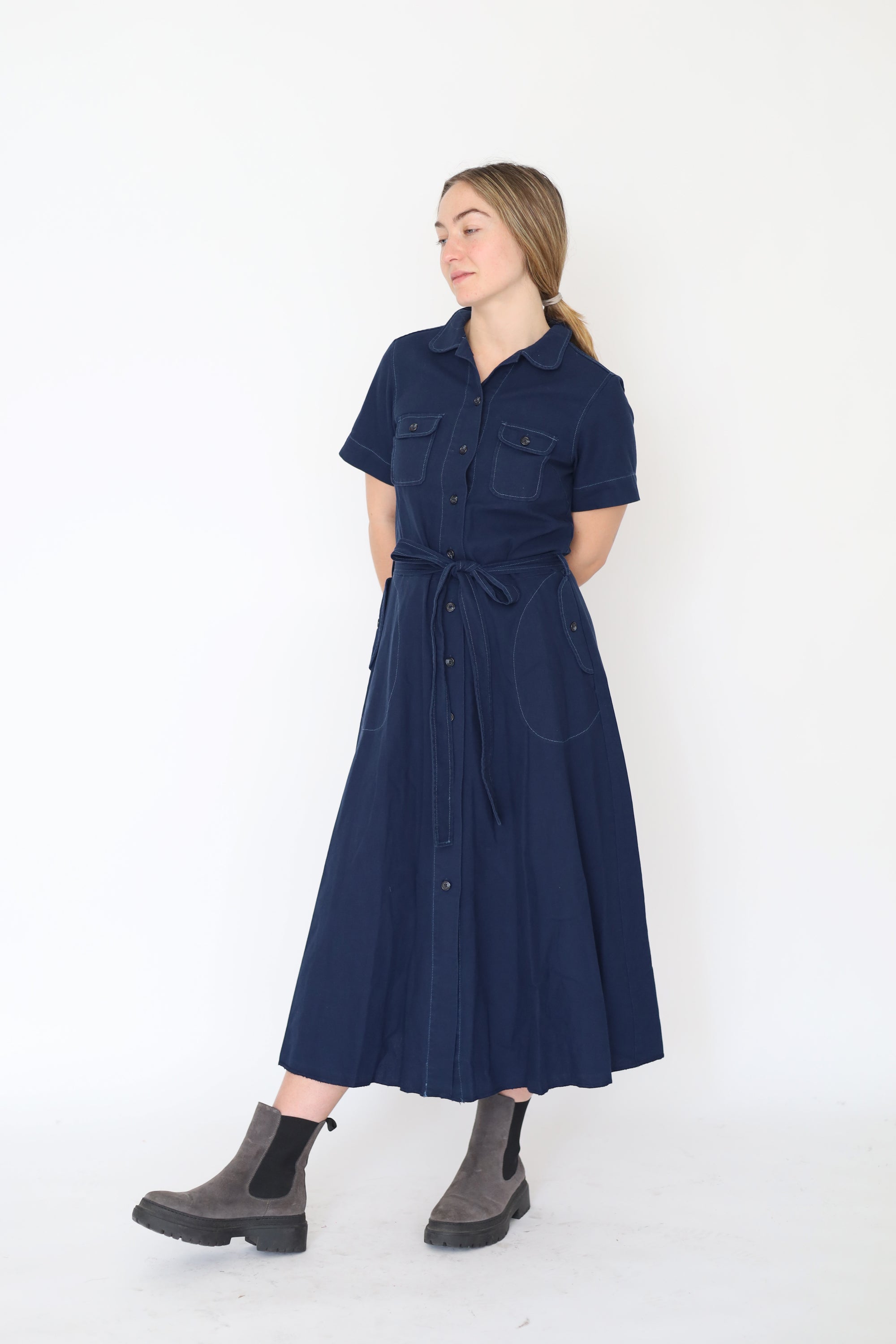Round Collar Shirt Dress